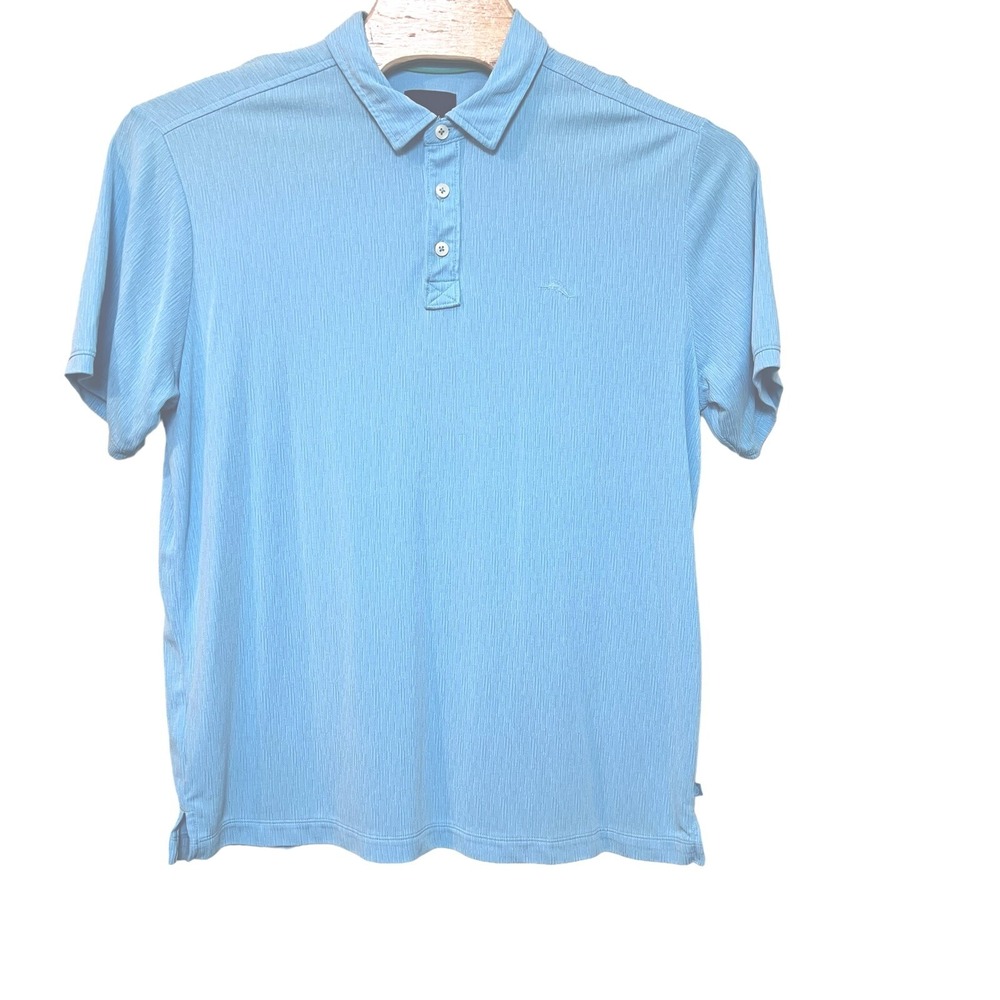 Tommy Bahama Size‎ XL Blue Textured Polo Shirt Modal Poly Blend Short Sleeve